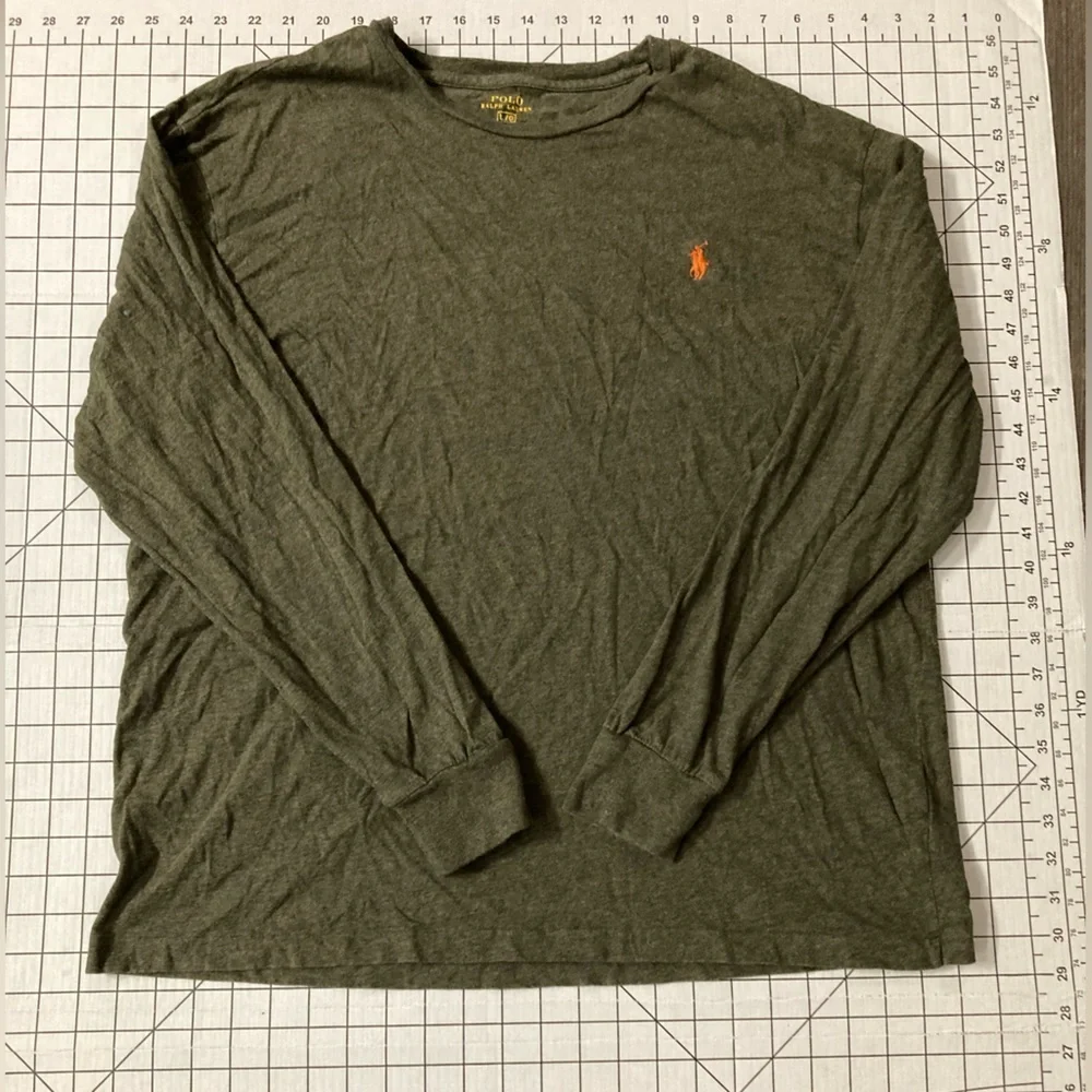 Polo Ralph Lauren Men’s Large Long‎ Sleeve Green Shirt with Orange Pony